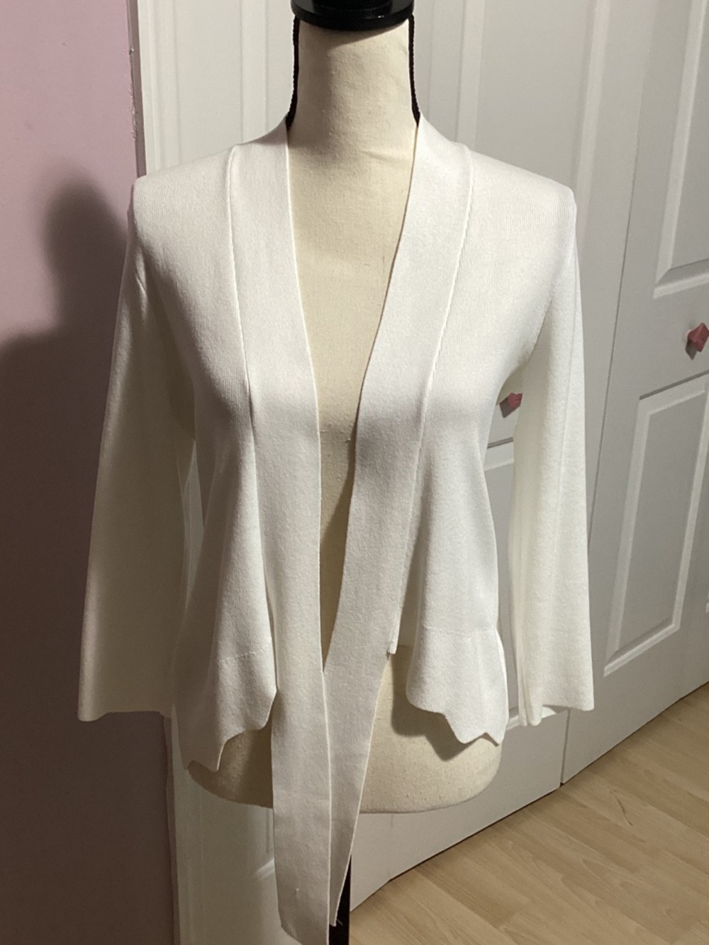 Ellie White Open-Front Draped Cardigan